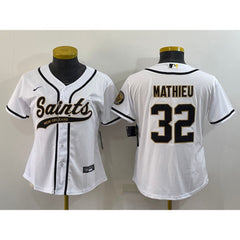 Youth New Orleans Saints #32 Tyrann Mathieu White With Patch Cool Base Stitched Baseball Jersey 