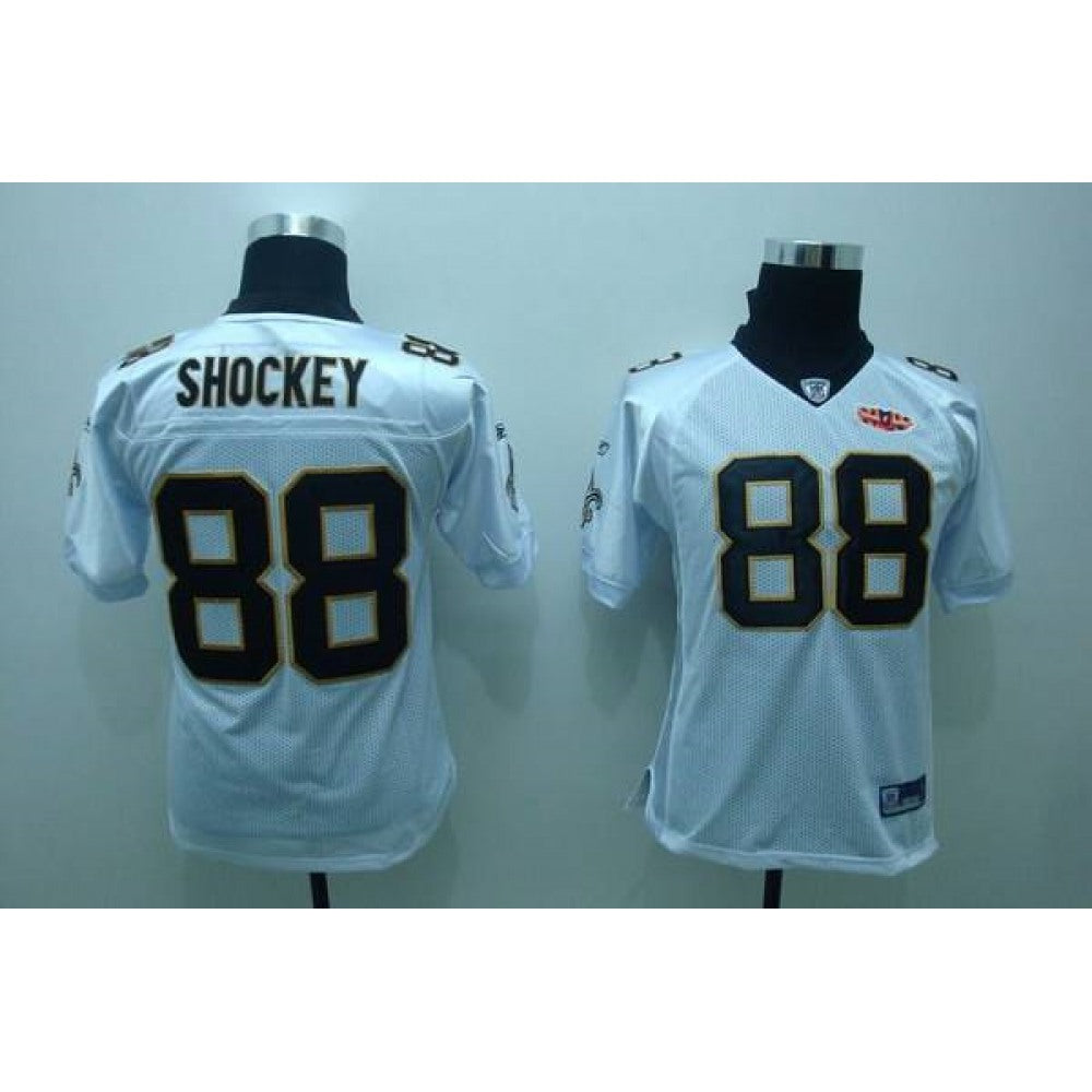 Saints #88 Jeremy Shockey White With Super Bowl Patch Stitched Youth NFL Jersey 