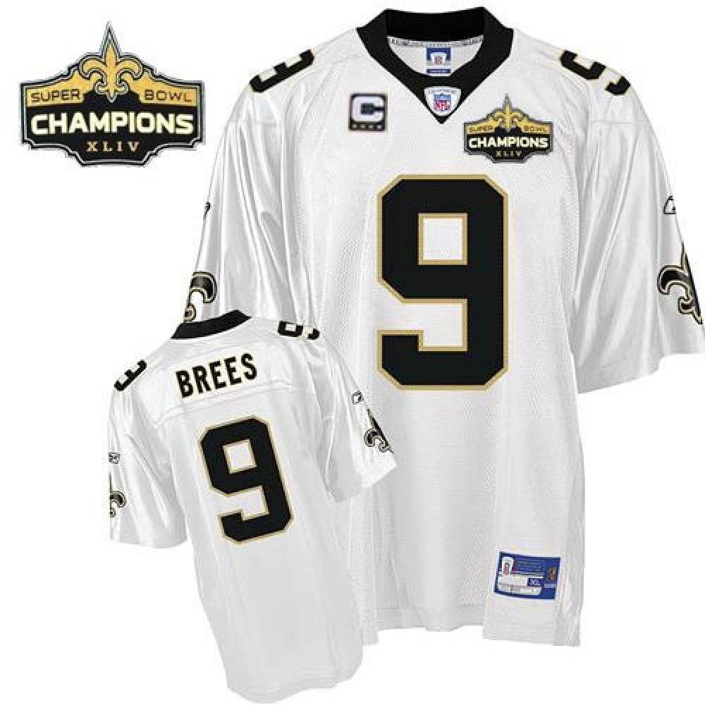 Saints #9 Drew Brees White Super Bowl XLIV 44 Champions Stitched Youth NFL Jersey 