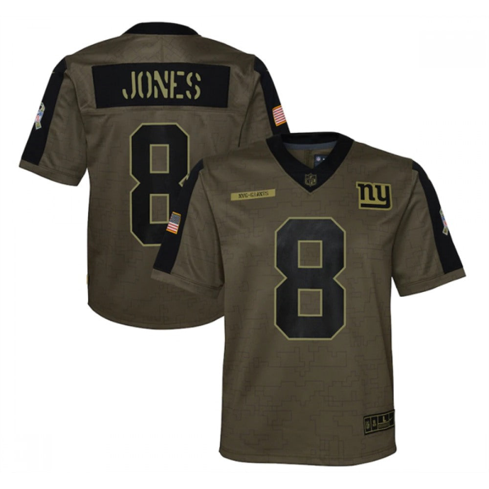 Youth New York Giants #8 Daniel Jones 2021 Olive Salute To Service Limited Stitched Jersey 