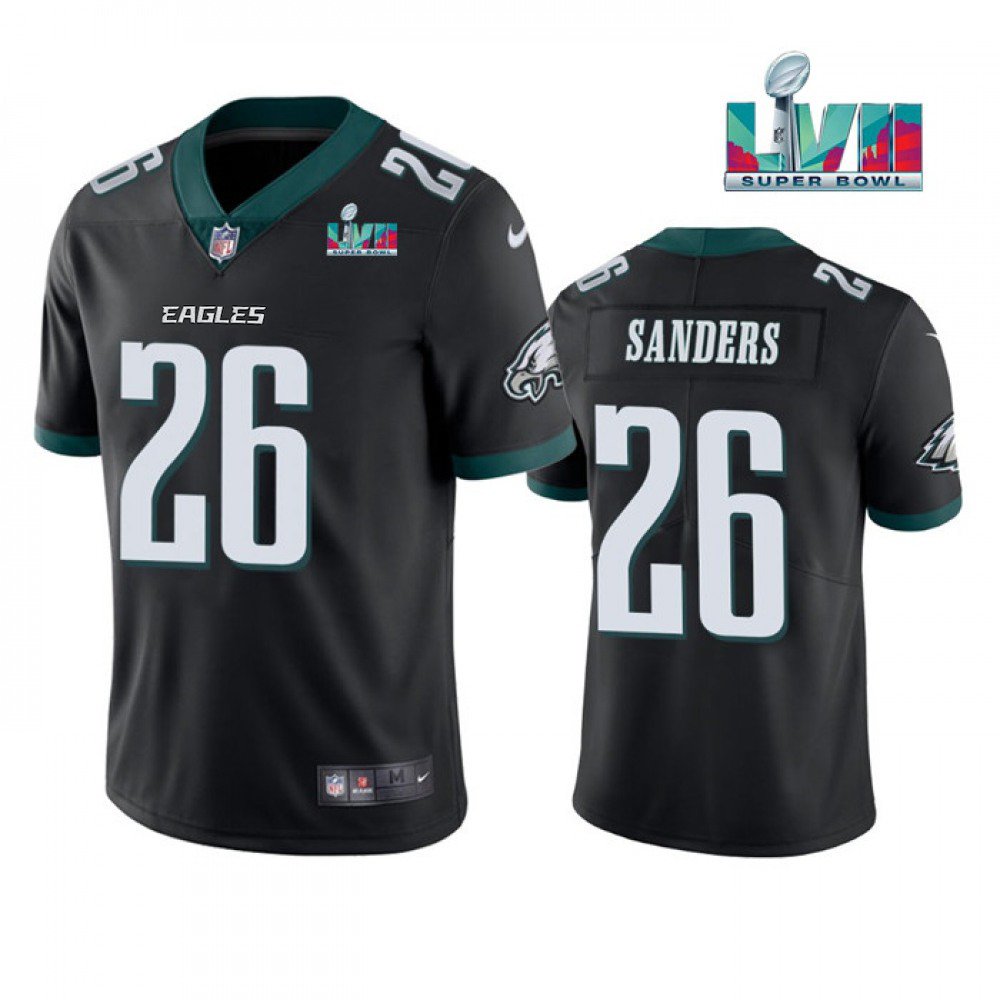 Youth Philadelphia Eagles #26 Miles Sanders Black Super Bowl LVII Patch Vapor Untouchable Limited Stitched Football Jersey 