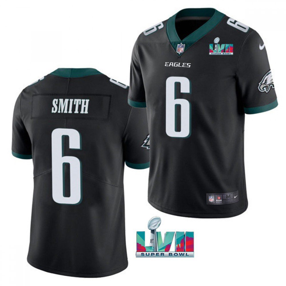 Youth Philadelphia Eagles #6 DeVonta Smith Black Super Bowl LVII Patch Vapor Untouchable Limited Stitched Football Jersey 