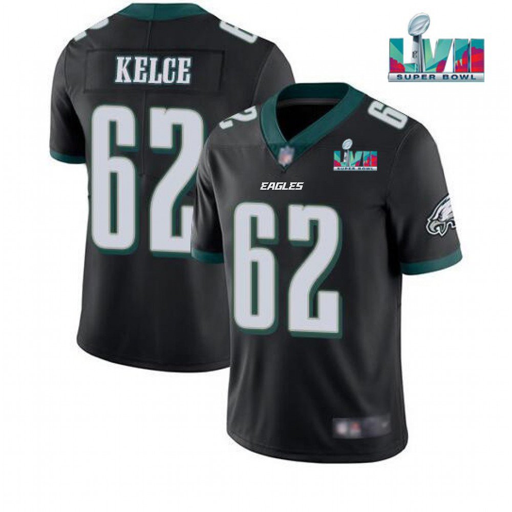 Youth Philadelphia Eagles #62 Jason Kelce Black Super Bowl LVII Patch Vapor Untouchable Limited Stitched Football Jersey 