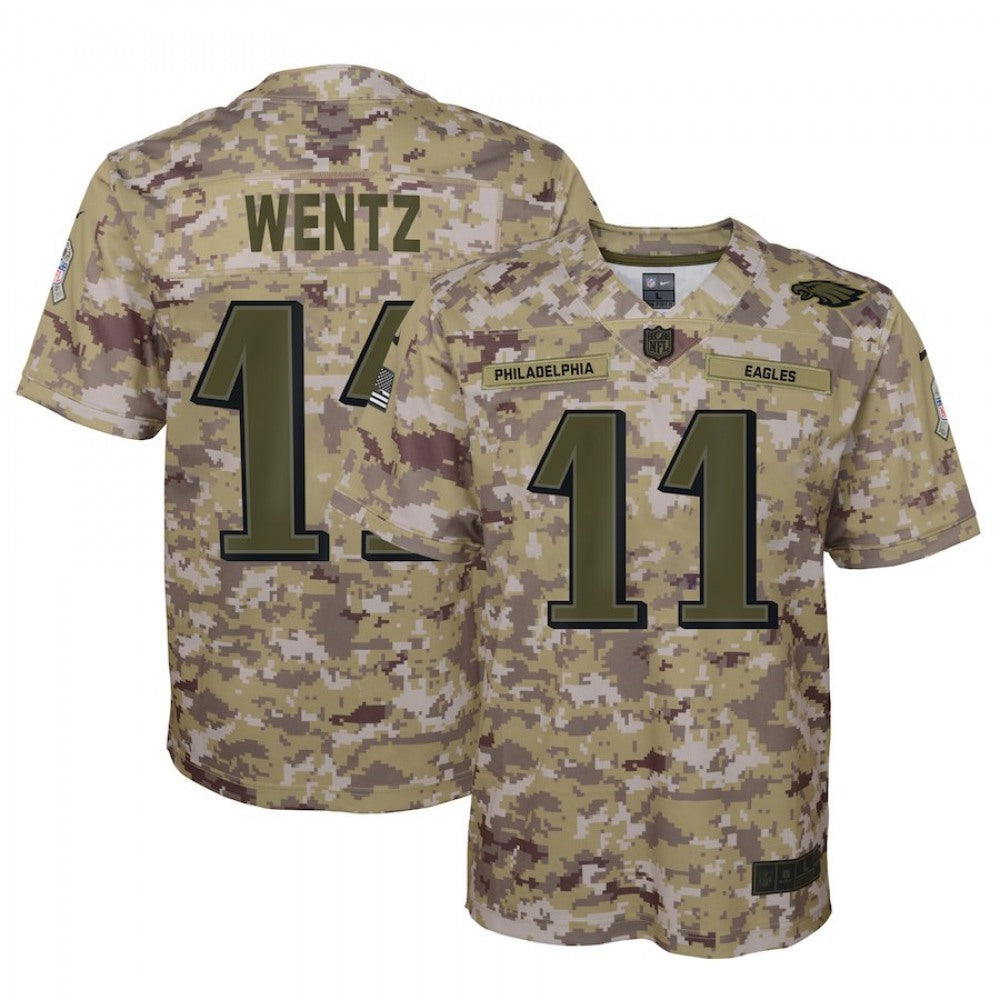 Youth Philadelphia Eagles #11 Carson Wentz 2018 Camo Salute To Service Limited Stitched NFL Jersey 