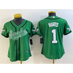 Youth Philadelphia Eagles #1 Jalen Hurts Green Cool Base Stitched Baseball Jersey 