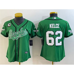 Youth Philadelphia Eagles #62 Jason Kelce Green With 4-Star C Patch Cool Base Stitched Baseball Jersey 
