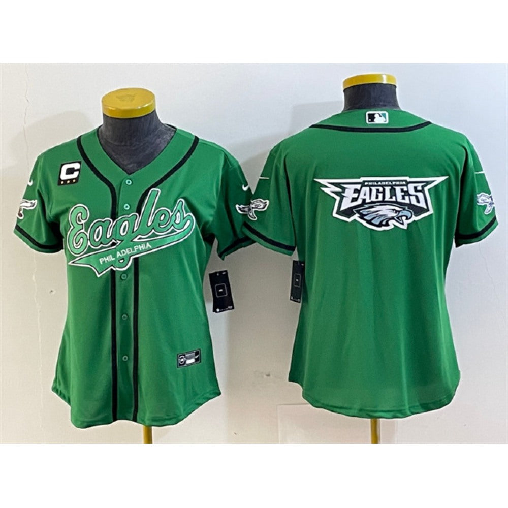 Youth Philadelphia Eagles Green Team Big Logo With 3-Star C Patch Cool Base Stitched Baseball Jersey 