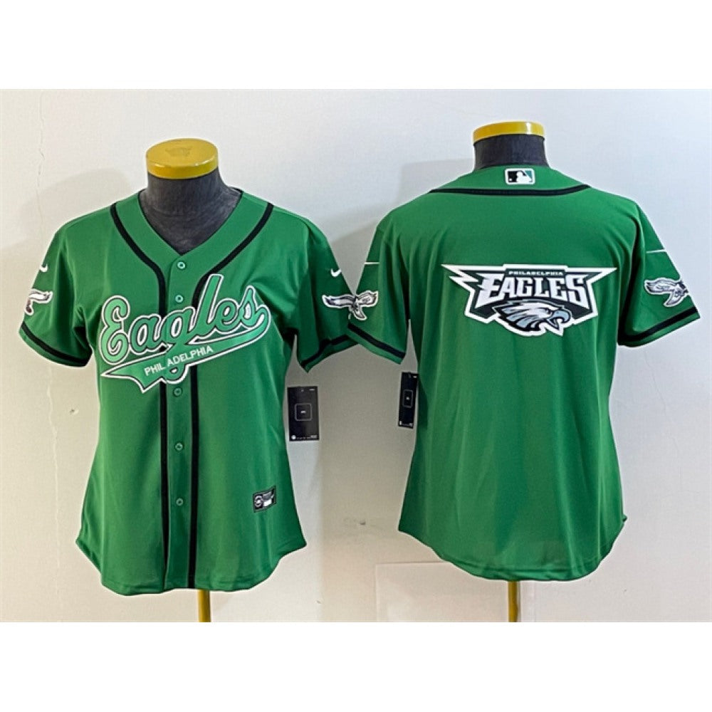 Youth Philadelphia Eagles Green Team Big Logo Cool Base Stitched Baseball Jersey 