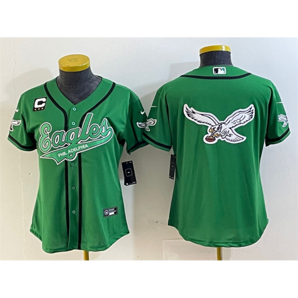 Youth Philadelphia Eagles Green Team Big Logo With 3-Star C Patch Cool Base Stitched Baseball Jersey 