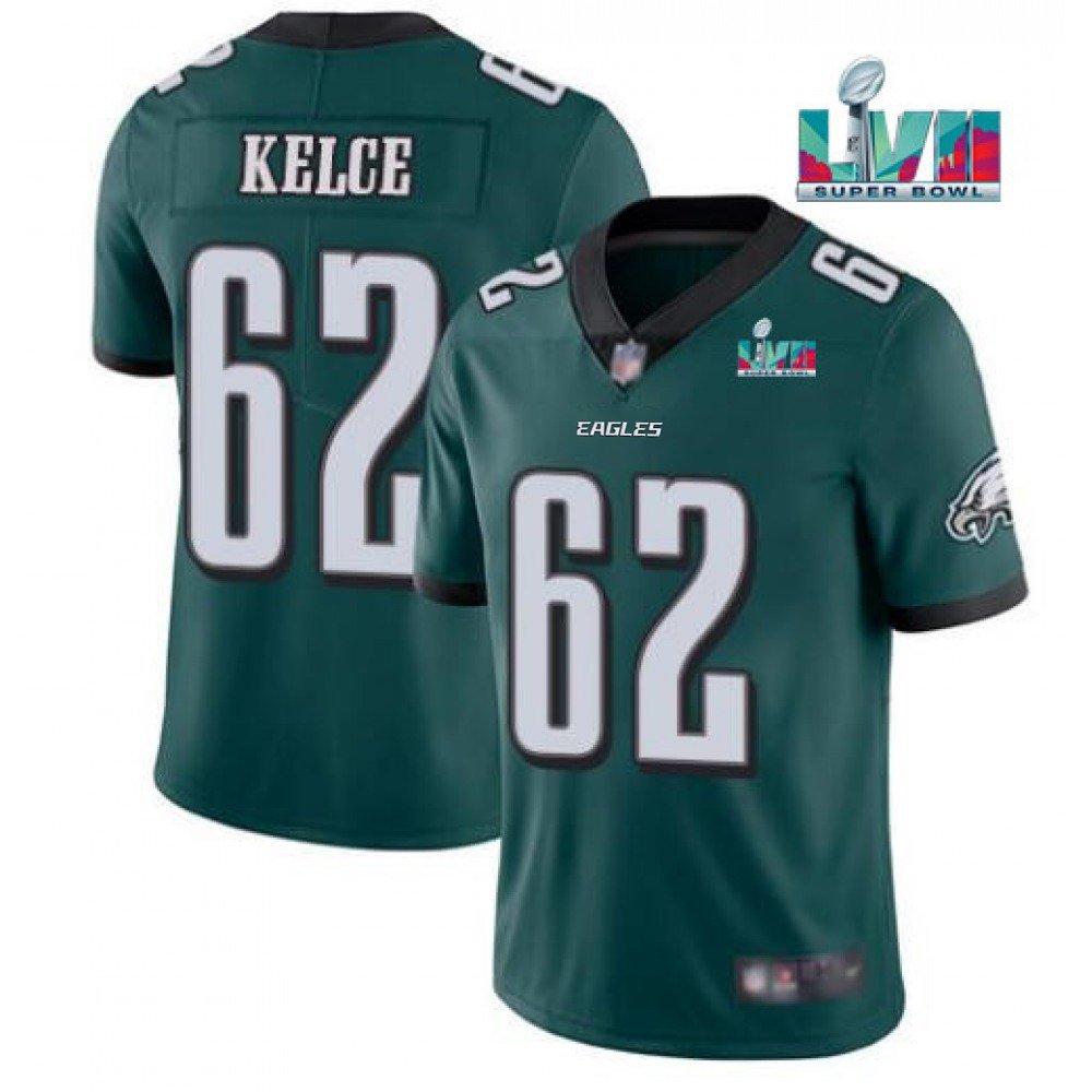 Youth Philadelphia Eagles #62 Jason Kelce Green Super Bowl LVII Patch Vapor Untouchable Limited Stitched Football Jersey 