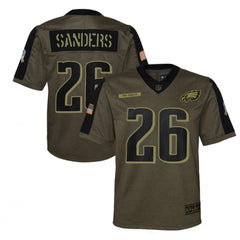 Youth Philadelphia Eagles #26 Miles Sanders 2021 Olive Salute To Service Limited Stitched Jersey 