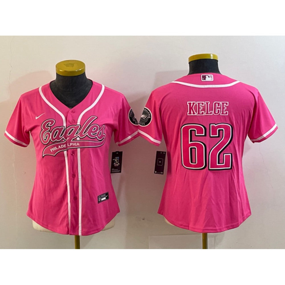 Youth Philadelphia Eagles #62 Jason Kelce Pink Cool Base Stitched Baseball Jersey 