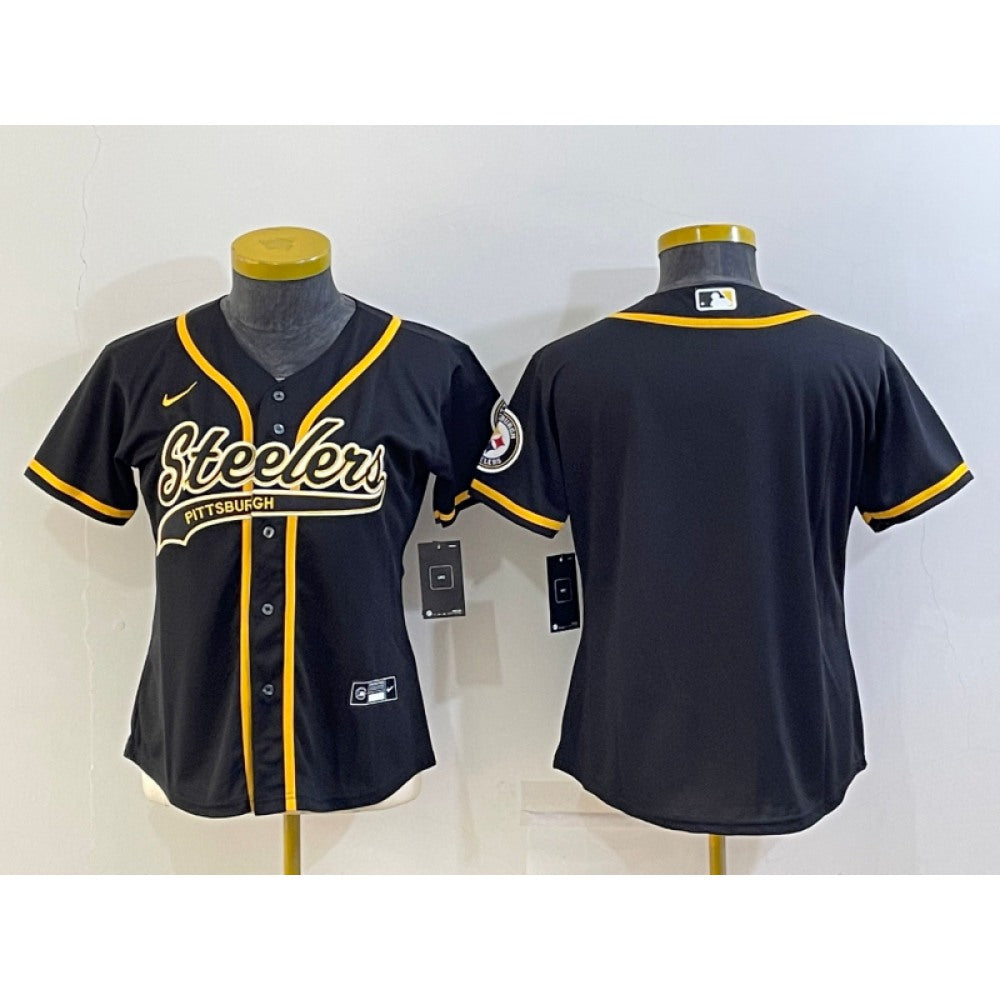 Youth Pittsburgh Steelers Blank Black With Patch Cool Base Stitched Baseball Jersey 