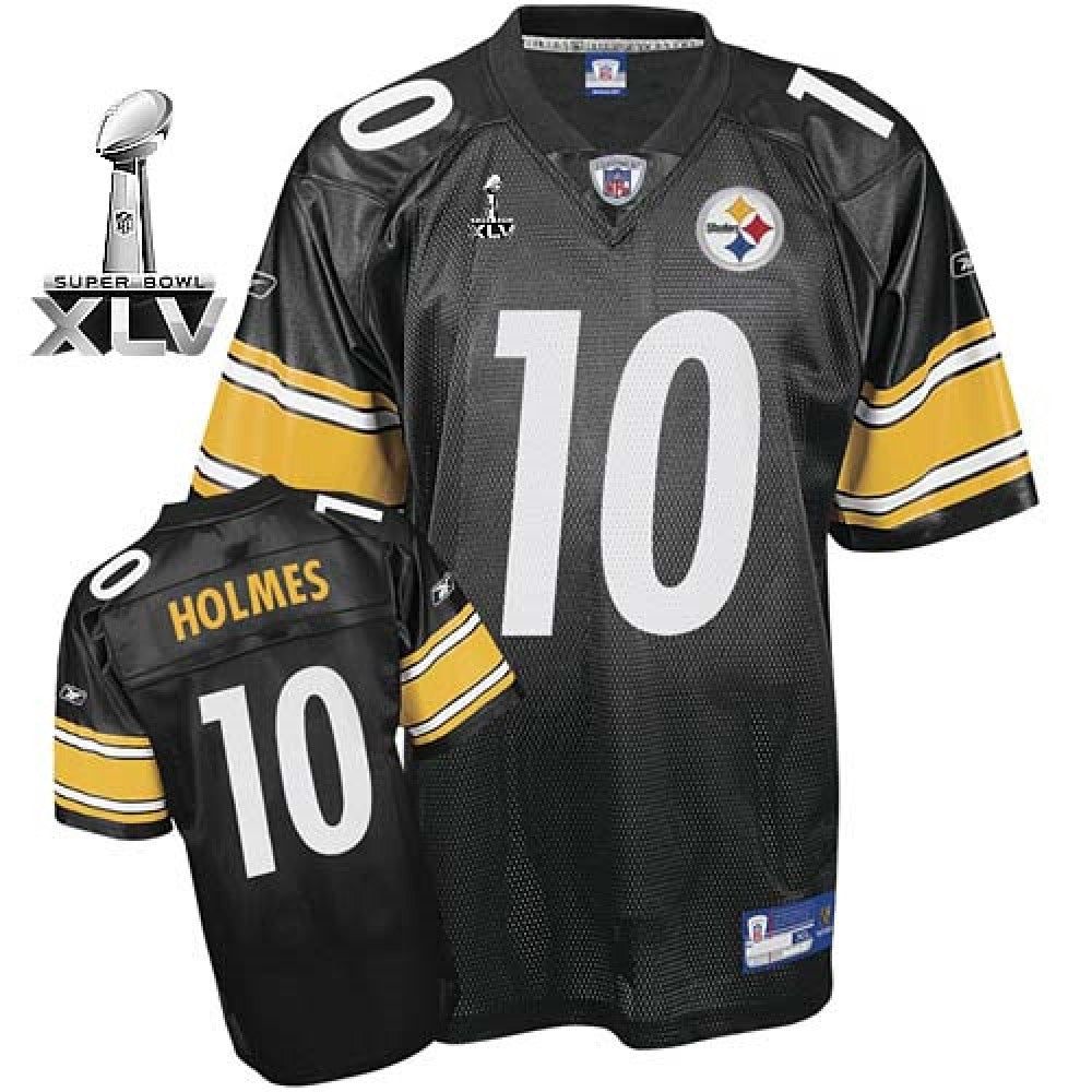 Steelers #10 Santonio Holmes Black Super Bowl XLV Stitched Youth NFL Jersey 
