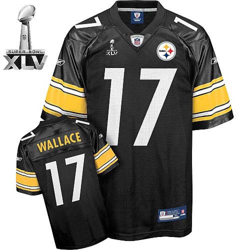 Steelers #17 Mike Wallace Black With Yellow Number Super Bowl XLV Stitched Youth NFL Jersey 
