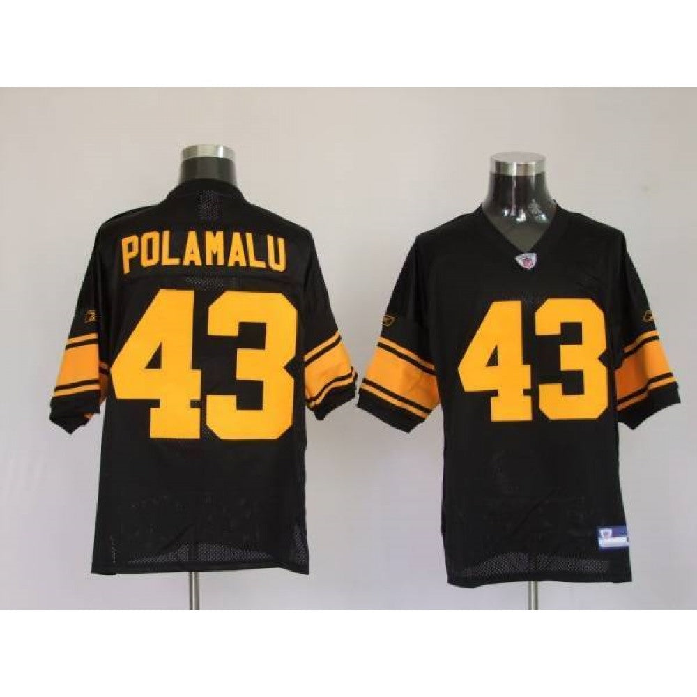 Steelers #43 Troy Polamalu Black With Yellow Number Stitched Youth NFL Jersey 