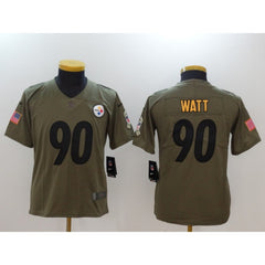 Youth Pittsburgh Steelers #90 T.J. Watt Green Salute to Service Limited Stitched NFL Jersey 