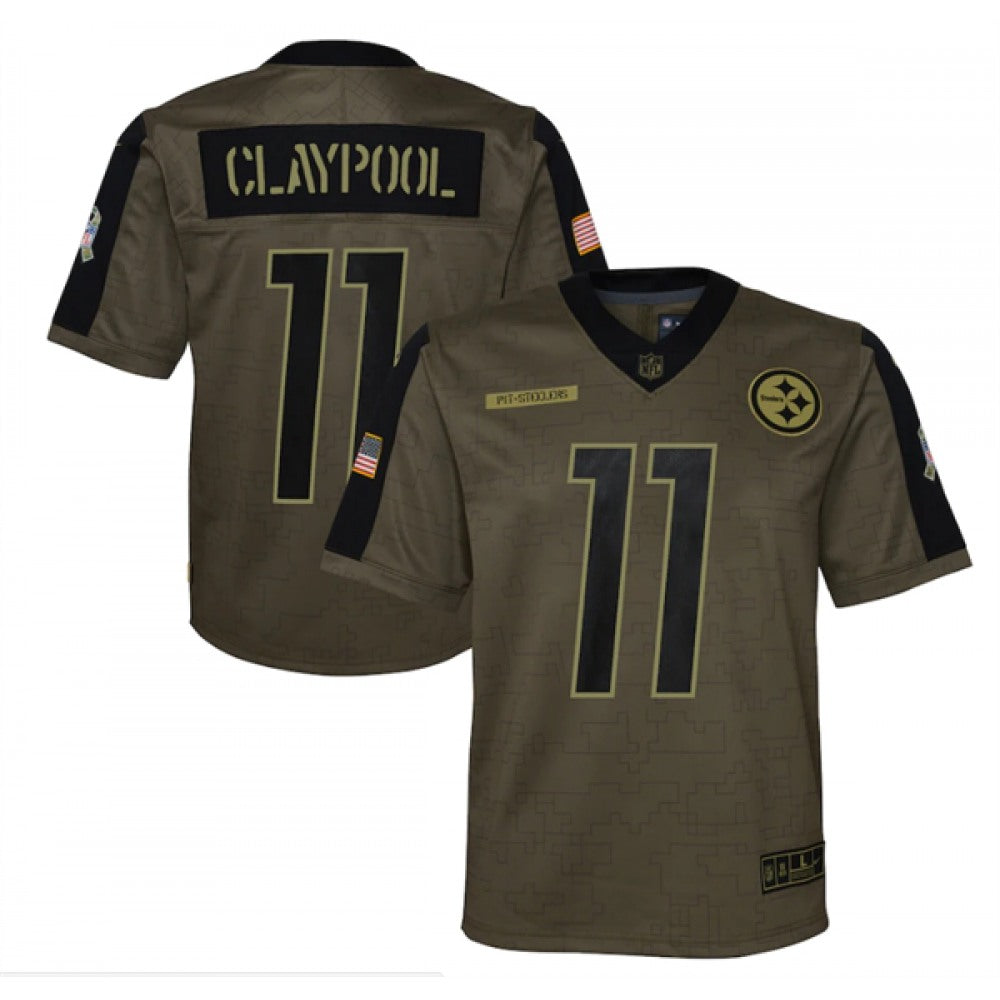Youth Pittsburgh Steelers #11 Chase Claypool 2021 Olive Salute To Service Limited Stitched Jersey 