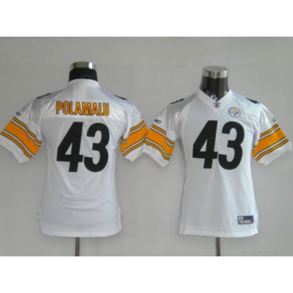 Steelers #43 Troy Polamalu White Stitched Youth NFL Jersey 