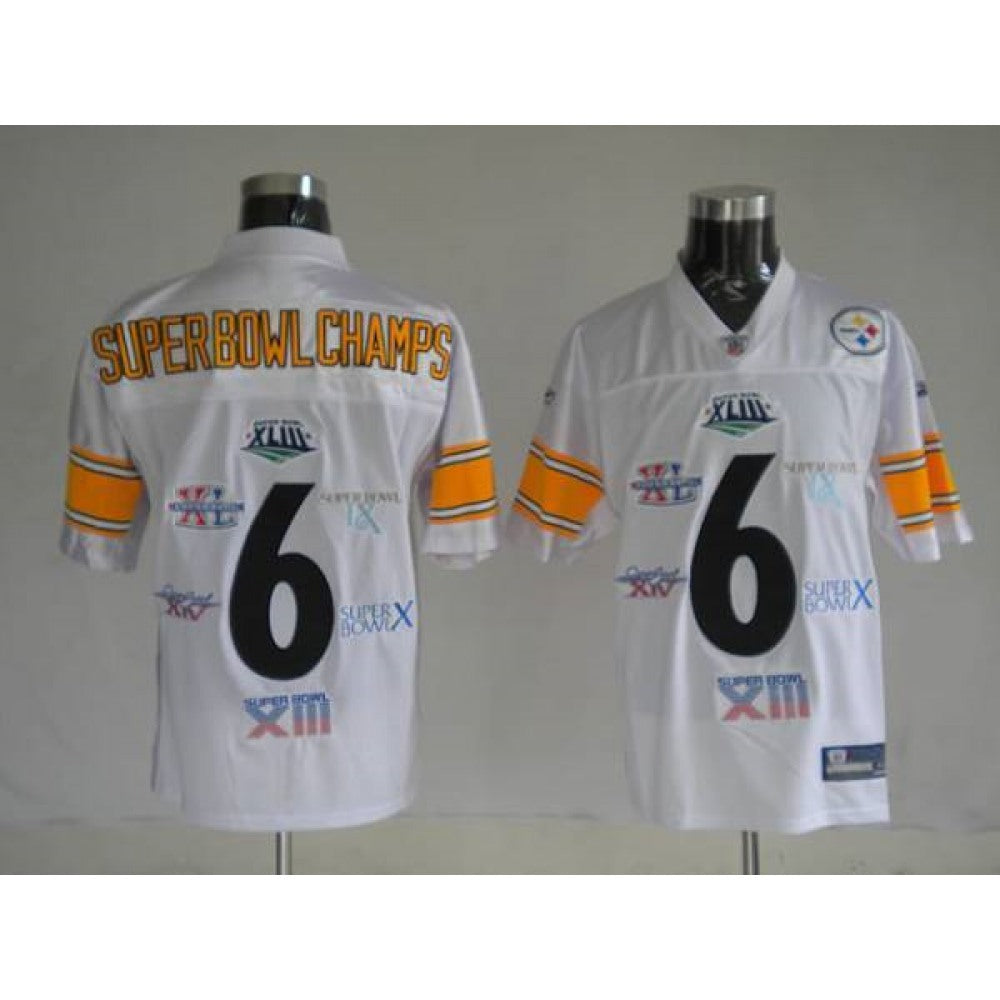 Steelers 6 Super Bowl Champion Patch White Stitched Youth NFL Jersey 