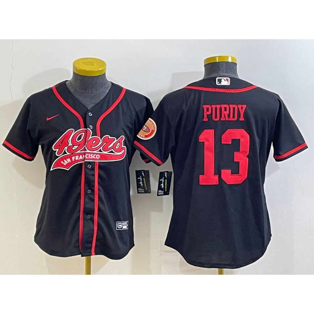 Youth San Francisco 49ers #13 Brock Purdy Black With Patch Cool Base Stitched Baseball Jersey 