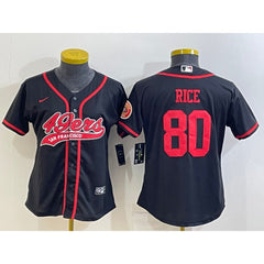 Youth San Francisco 49ers #80 Jerry Rice Black With Patch Cool Base Stitched Baseball Jersey 