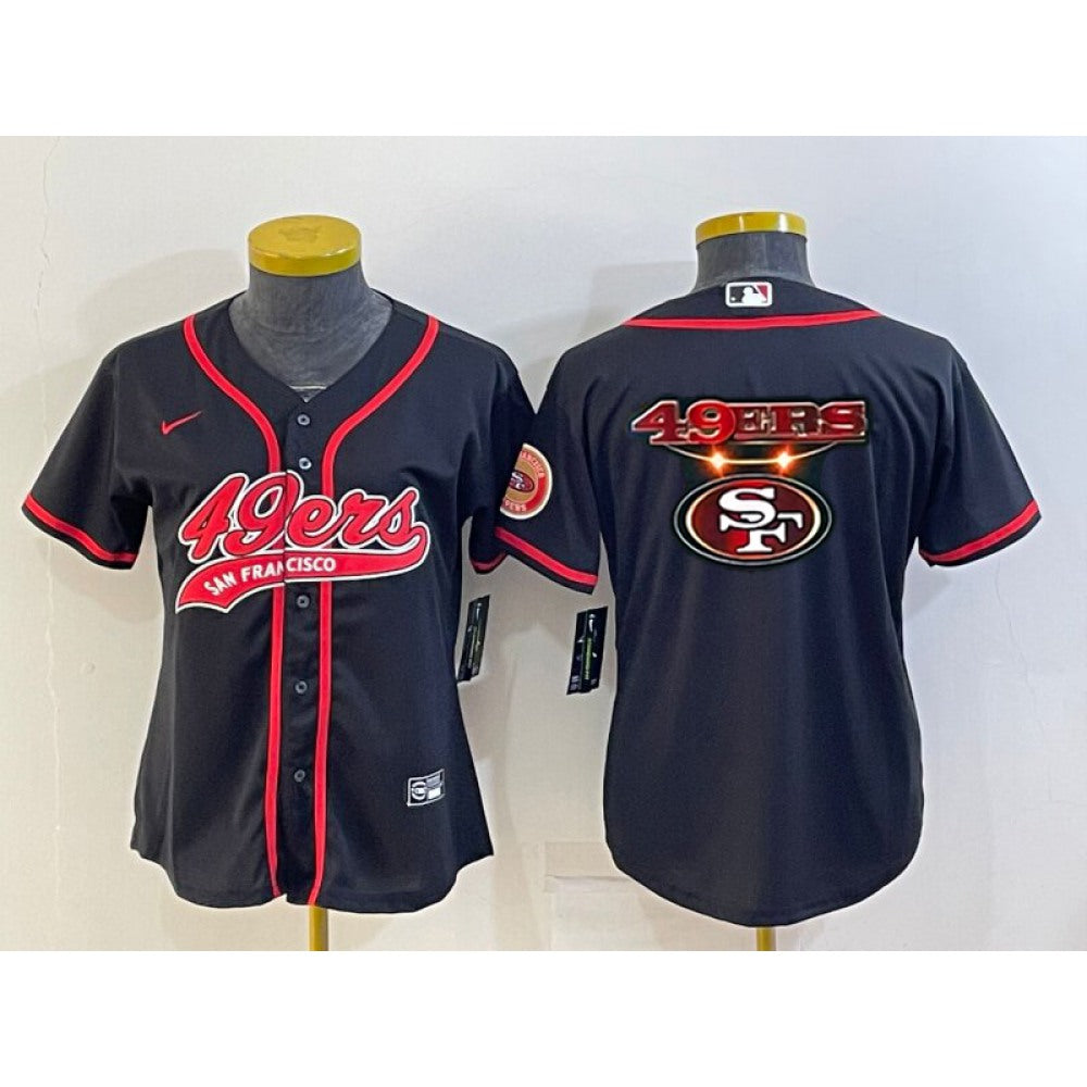 Youth San Francisco 49ers Black Team Big Logo With Patch Cool Base Stitched Baseball Jersey 