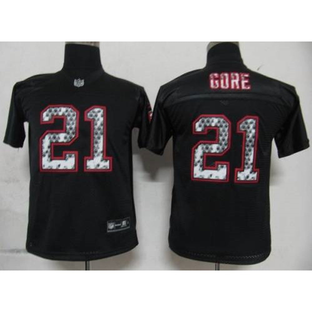 Sideline Black United 49ers #21 Frank Gore Black Stitched Youth NFL Jersey 