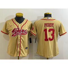 Youth San Francisco 49ers #13 Brock Purdy Gold With Patch Cool Base Stitched Baseball Jersey 