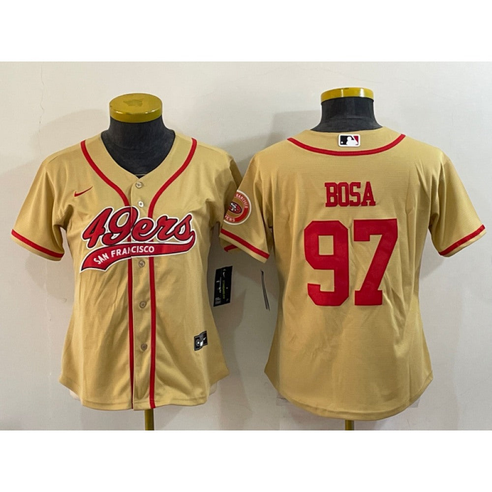 Youth San Francisco 49ers #97 Nick Bosa Gold With Patch Cool Base Stitched Baseball Jersey 