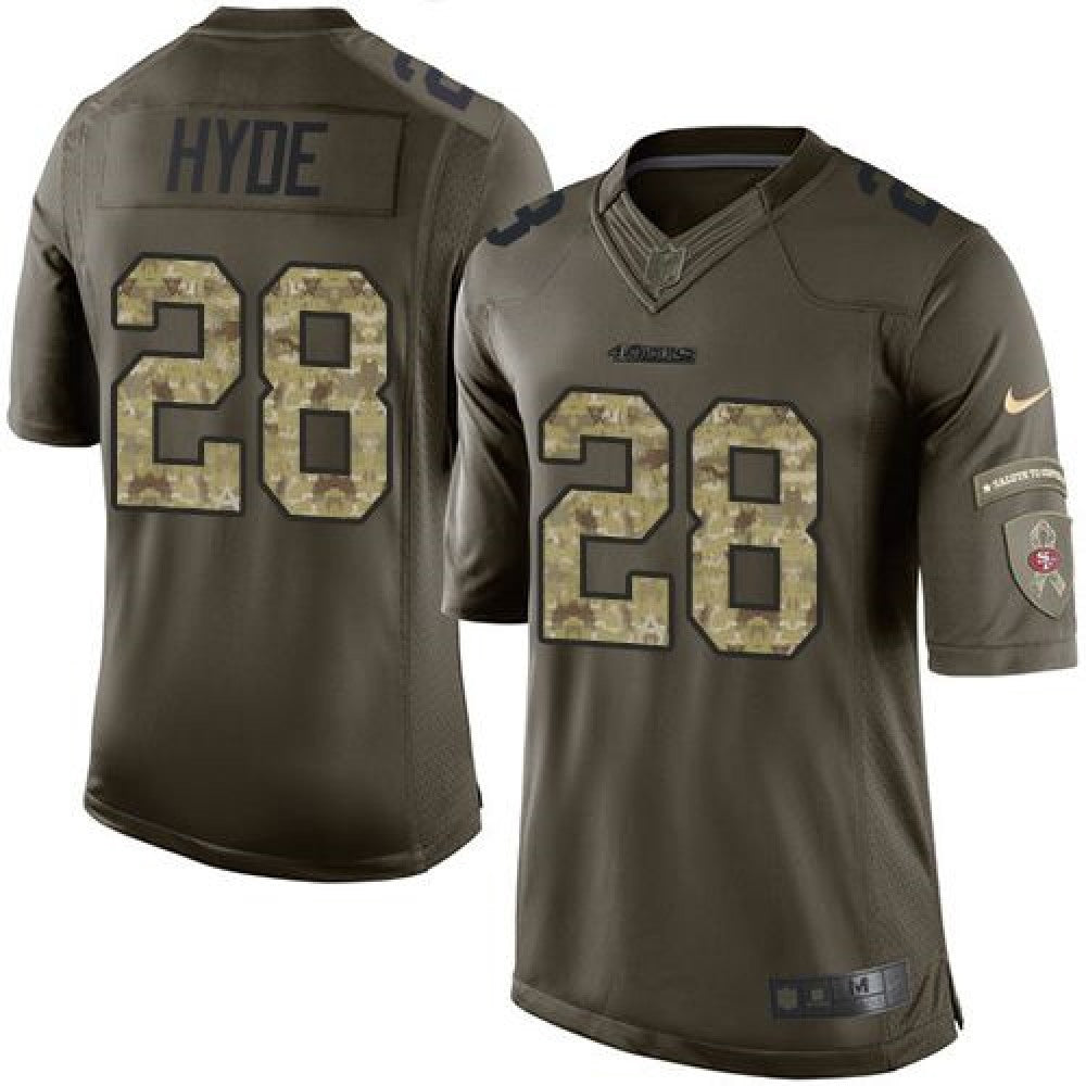 49ers #28 Carlos Hyde Green Youth Stitched NFL Limited Salute to Service Jersey 