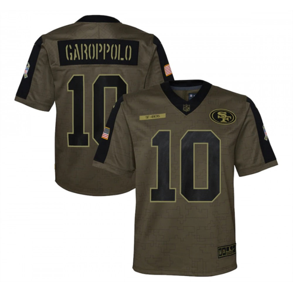 Youth San Francisco 49ers #10 Jimmy Garoppolo 2021 Olive Salute To Service Limited Stitched Jersey 