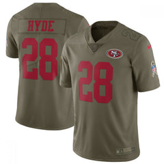 Youth San Francisco 49ers #28 Carlos Hyde Olive Salute To Service Limited Stitched NFL Jersey 
