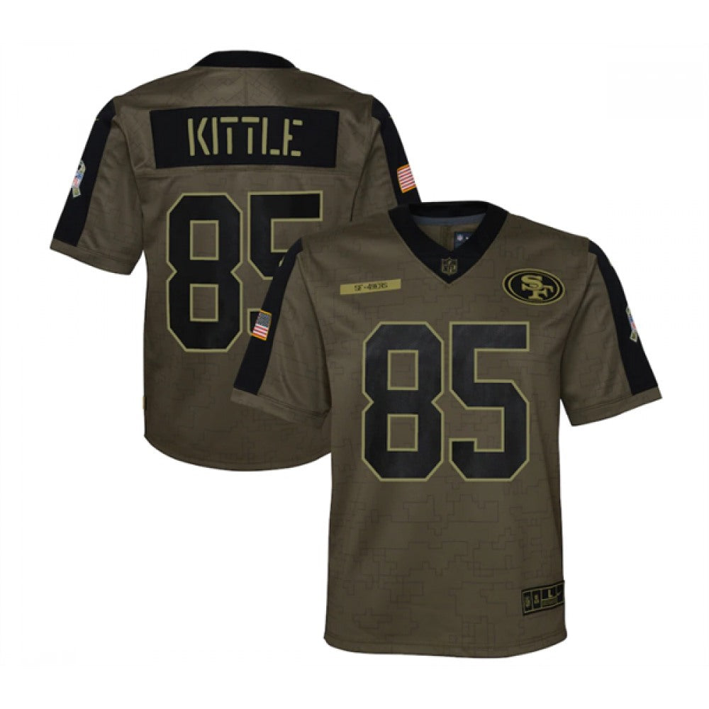 Youth San Francisco 49ers #85 George Kittle 2021 Olive Salute To Service Limited Stitched Jersey 