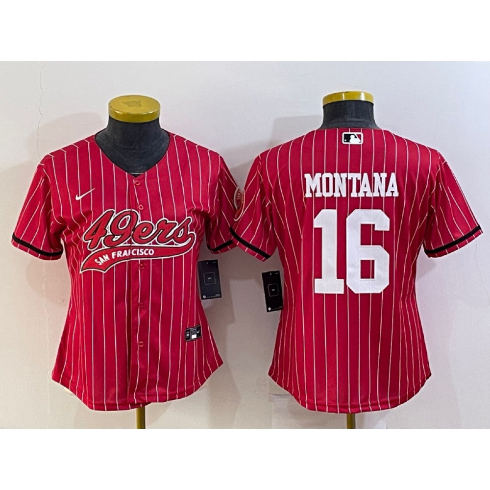 Youth San Francisco 49ers #16 Joe Montana Red With Patch Cool Base Stitched Baseball Jersey 