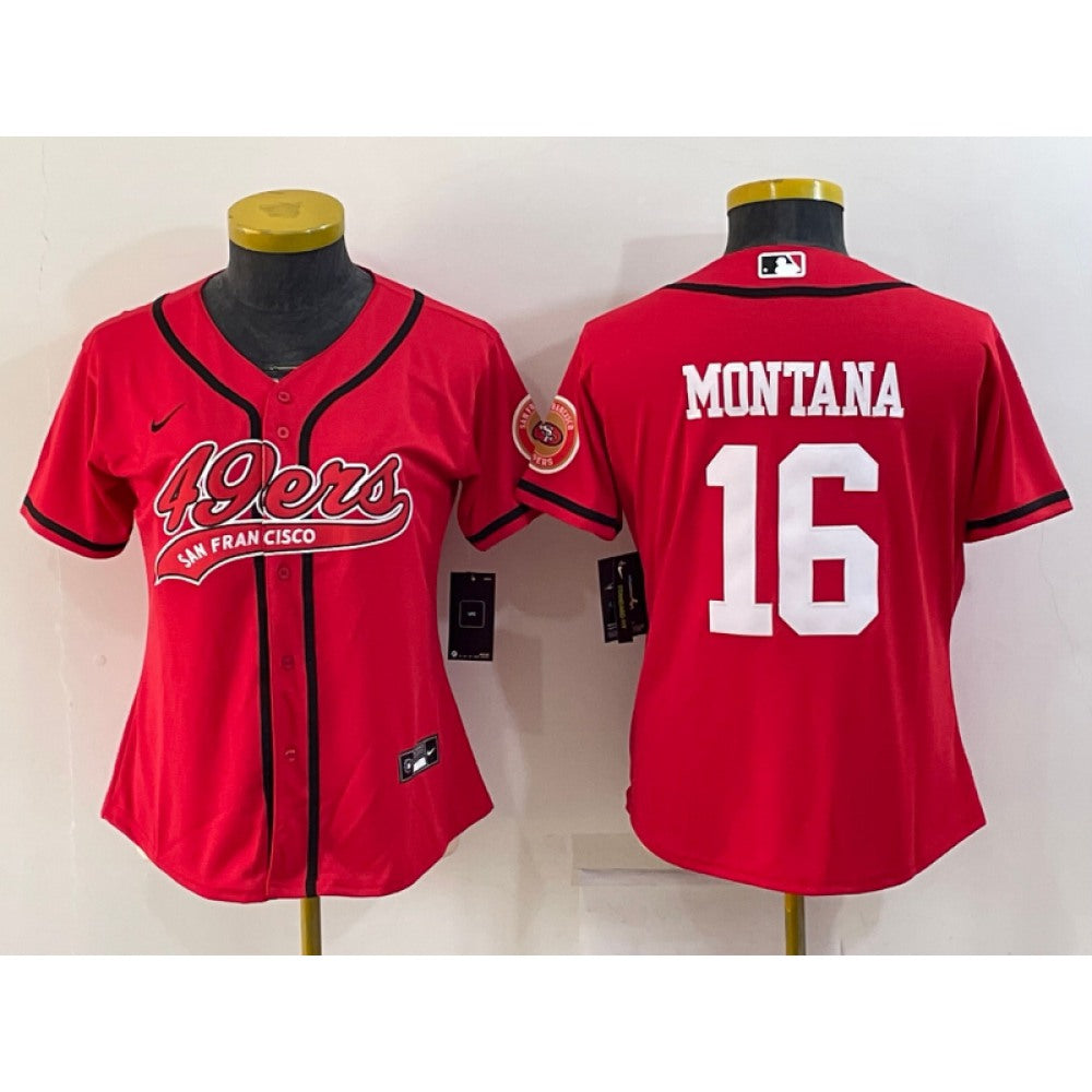Youth San Francisco 49ers #16 Joe Montana Red With Patch Cool Base Stitched Baseball Jersey 