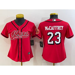 Youth San Francisco 49ers #23 Christian McCaffrey New Red With Patch Cool Base Stitched Baseball Jersey 
