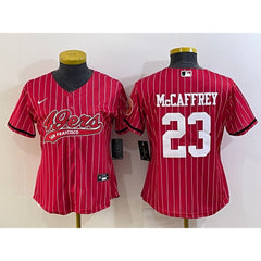Youth San Francisco 49ers #23 Christian McCaffrey Red With Patch Cool Base Stitched Baseball Jersey 