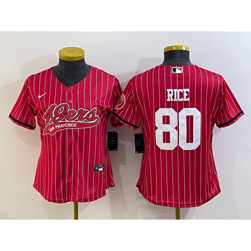 Youth San Francisco 49ers #80 Jerry Rice Red With Patch Cool Base Stitched Baseball Jersey 
