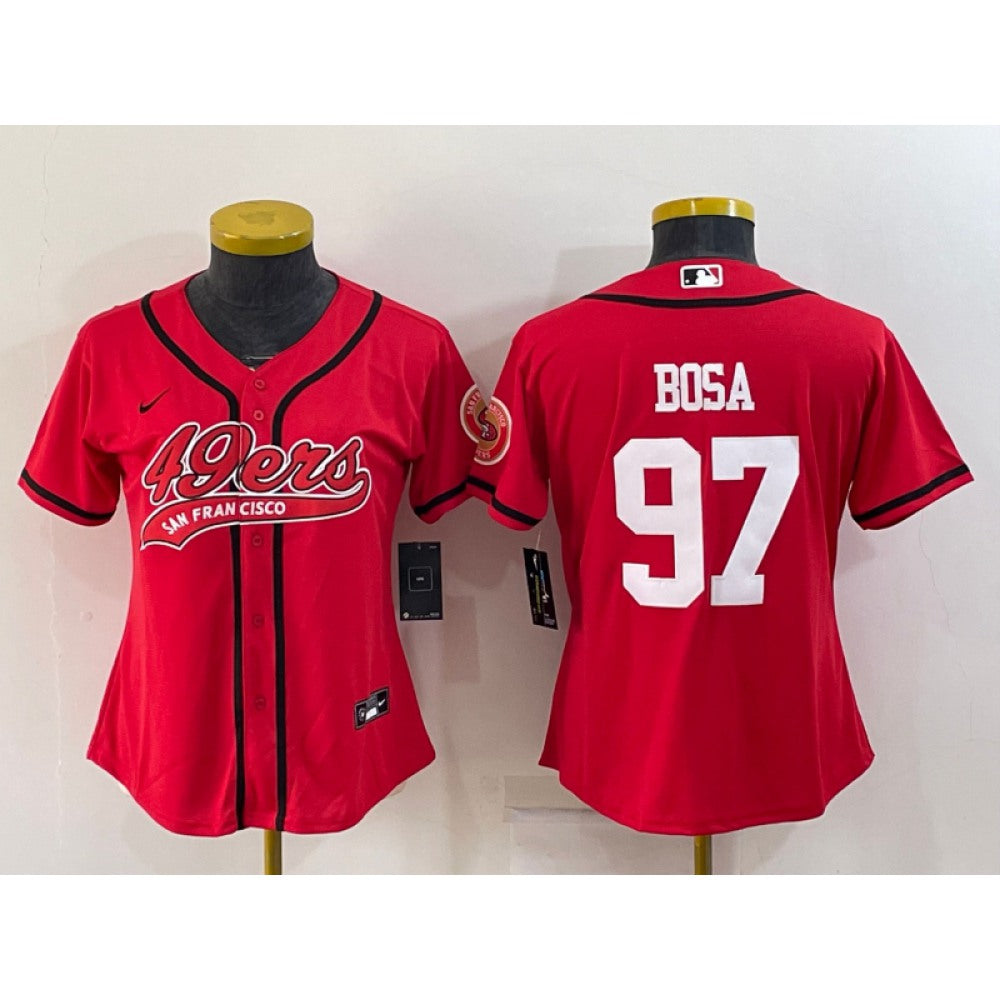 Youth San Francisco 49ers #97 Nick Bosa Red With Patch Cool Base Stitched Baseball Jersey 