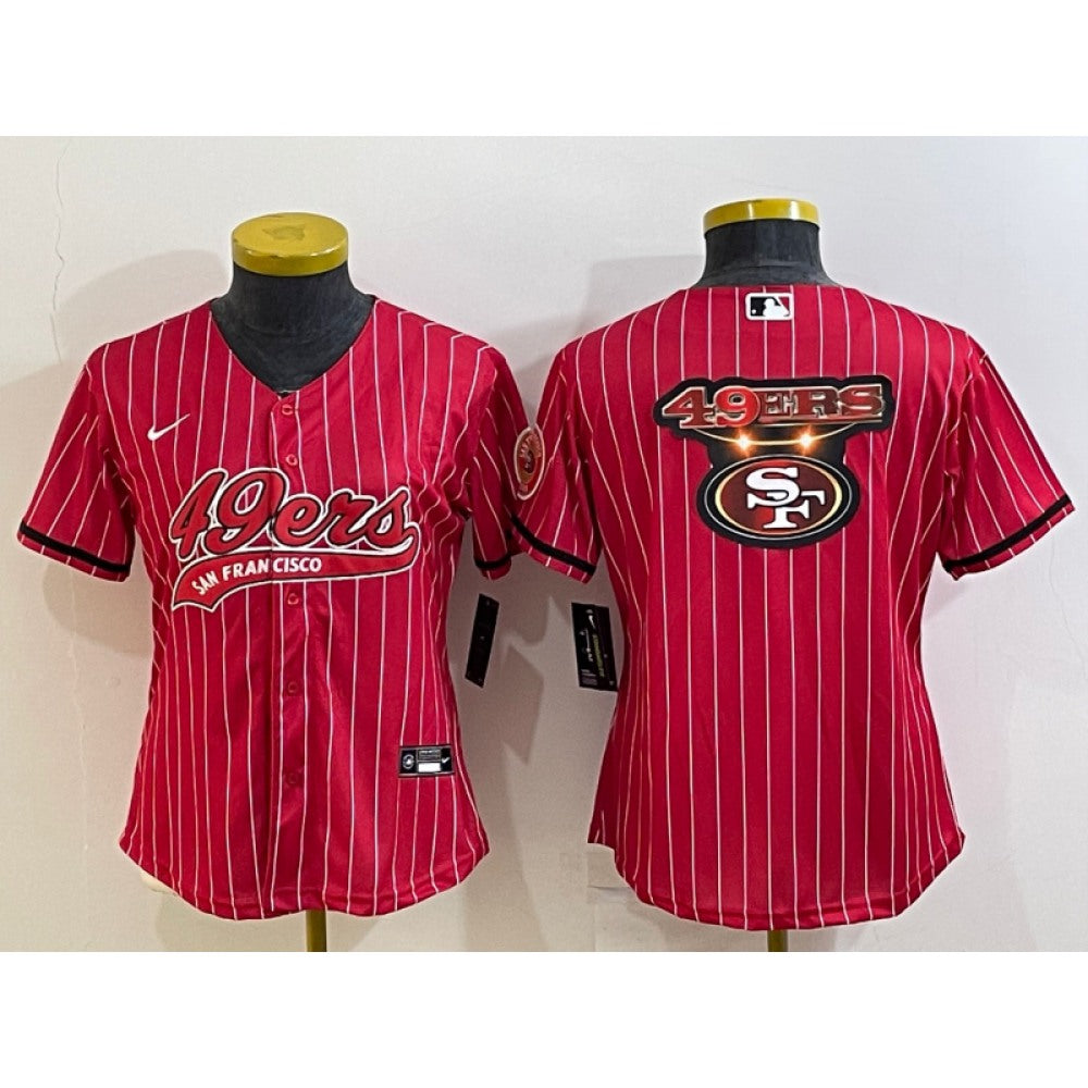 Youth San Francisco 49ers Red Team Big Logo With Patch Cool Base Stitched Baseball Jersey 