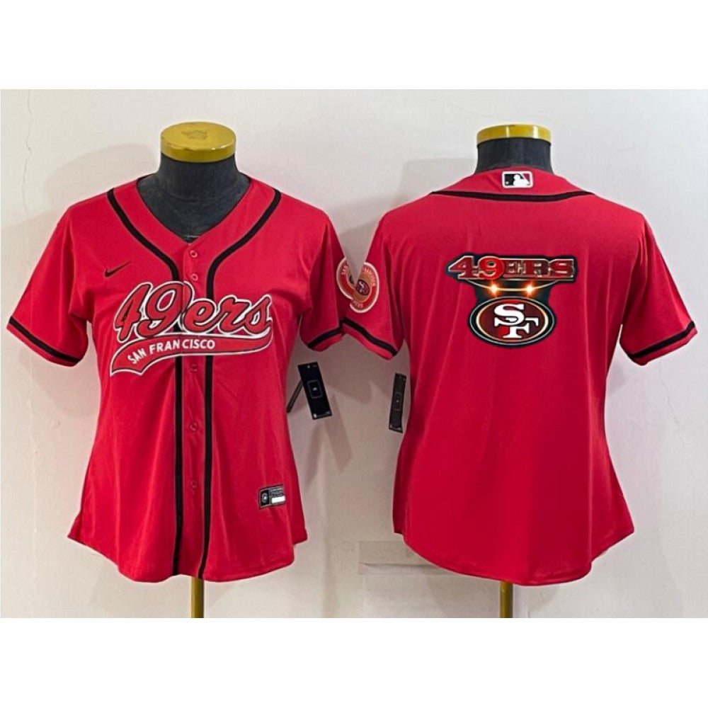 Youth San Francisco 49ers Red Team Big Logo With Patch Cool Base Stitched Baseball Jersey 