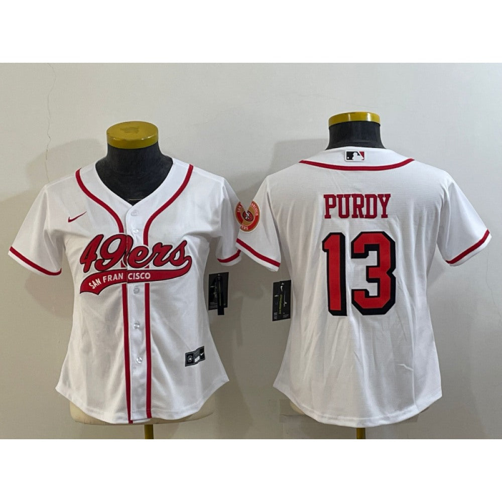 Youth San Francisco 49ers #13 Brock Purdy New White With Patch Cool Base Stitched Baseball Jersey 