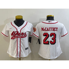 Youth San Francisco 49ers #23 Christian McCaffrey New White With Patch Cool Base Stitched Baseball Jersey 
