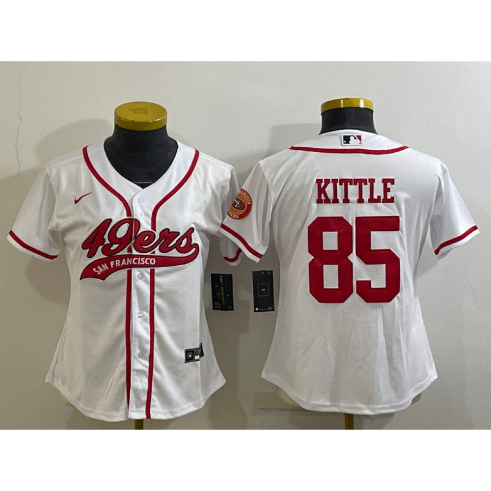 Youth San Francisco 49ers #85 George Kittle White With Patch Cool Base Stitched Baseball Jersey 