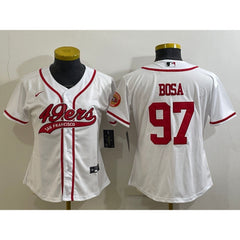 Youth San Francisco 49ers #97 Nick Bosa White With Patch Cool Base Stitched Baseball Jersey 
