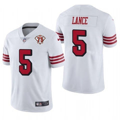 Youth San Francisco 49ers #5 Trey Lance 2021 NFL Draft New White 75th Anniversary Color Rush Limited Stitched Jersey 