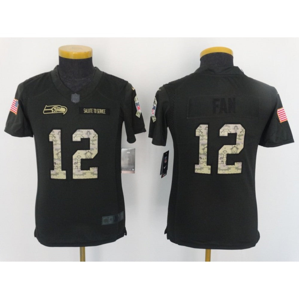 Youth Seattle Seahawks #12 Fan Black Salute to Service Limited Stitched NFL Jersey 