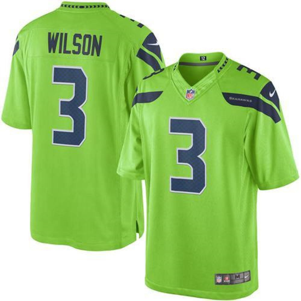 Seahawks #3 Russell Wilson Green Youth Stitched NFL Limited Rush Jersey 