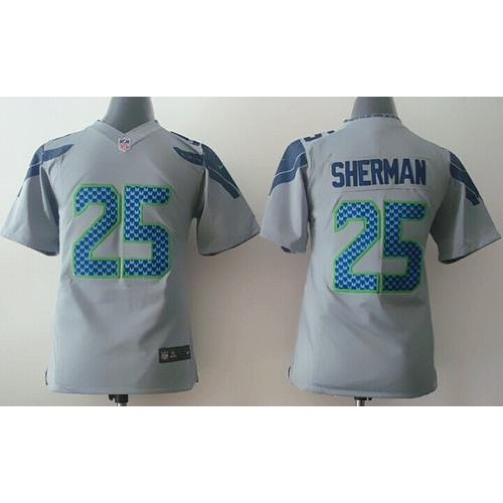 Seahawks #25 Richard Sherman Grey Alternate Youth Stitched NFL Elite Jersey 